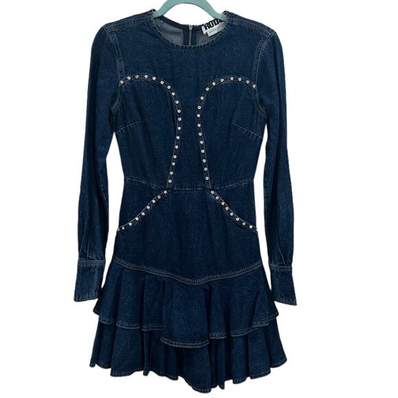 Denim Mini Dress with Ruffle Hem - Picture 6 of 8